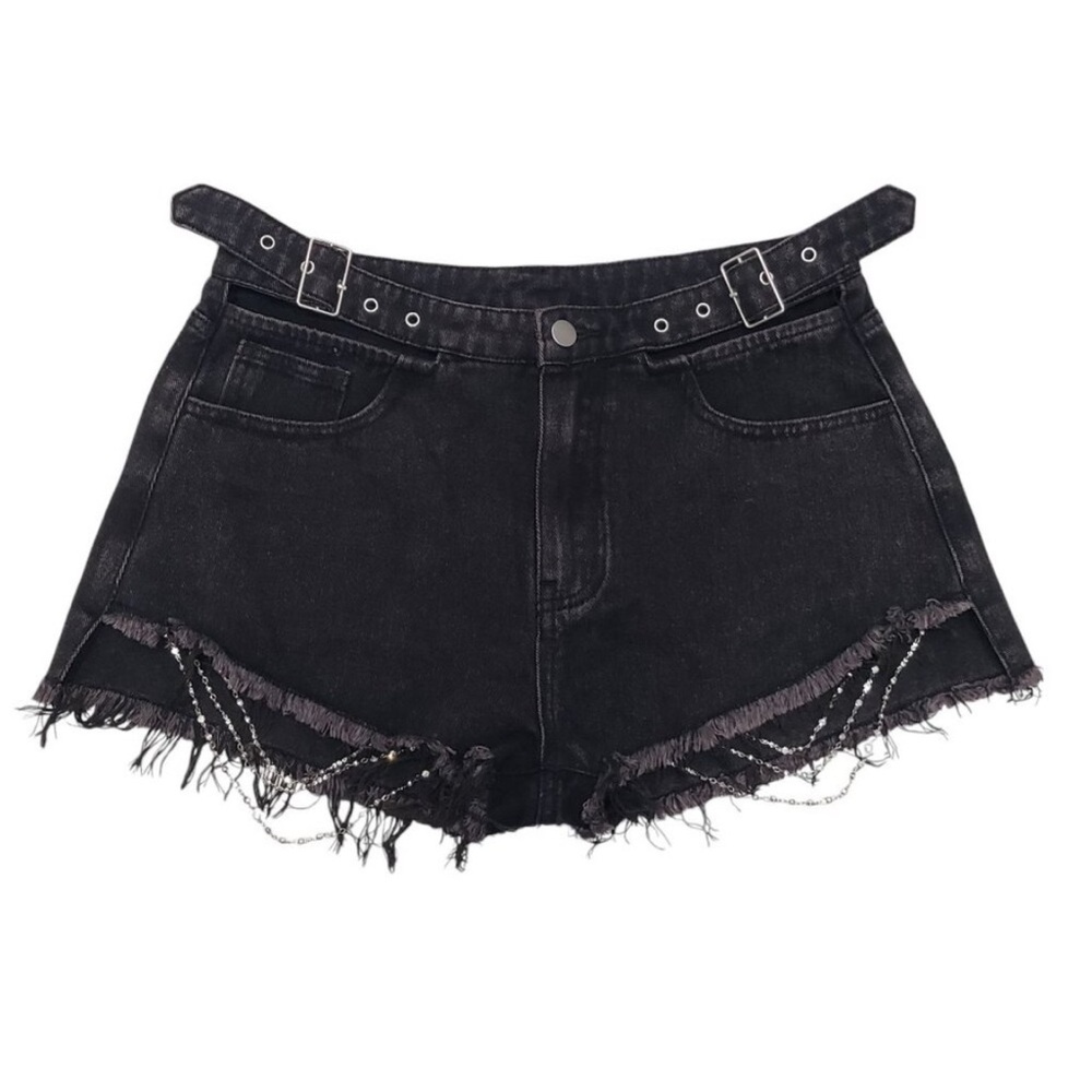 Black Distressed Denim Shorts